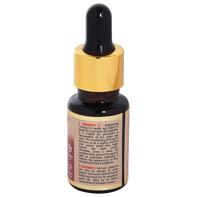 ROOTS AND HERBS Ayurvedic Natural Treatment 100% Vegan No Paraben Nutmeg Undereye Nourishment Oil for Men and Women -10 ml-Velvo Beauty