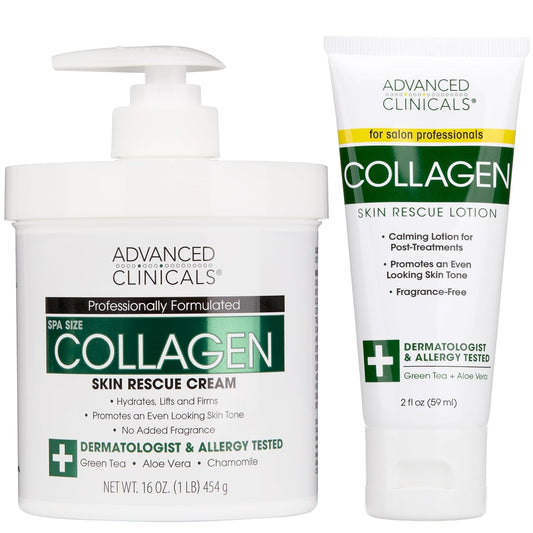 Advanced Clinicals Collagen Cream Body Lotion & Face Moisturizer W/Vitamin E | Skincare Collagen Lotion For Women, Men, Hand, & Neck Improves Look Of Crepe Skin & Uneven Dry Skin, 16Oz + Travel Size-Velvo Beauty