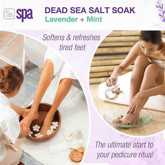 BCL SPA Dead Sea Salt Soak - Bath Salt with Organic Lavender + Mint, Shae Butter, Arnica, Aloe Vera Juice, Chamomile, Argan Oil & Jojoba Oil Skin Exfoliator- Home/Professional Use 16 fl oz-Velvo Beauty