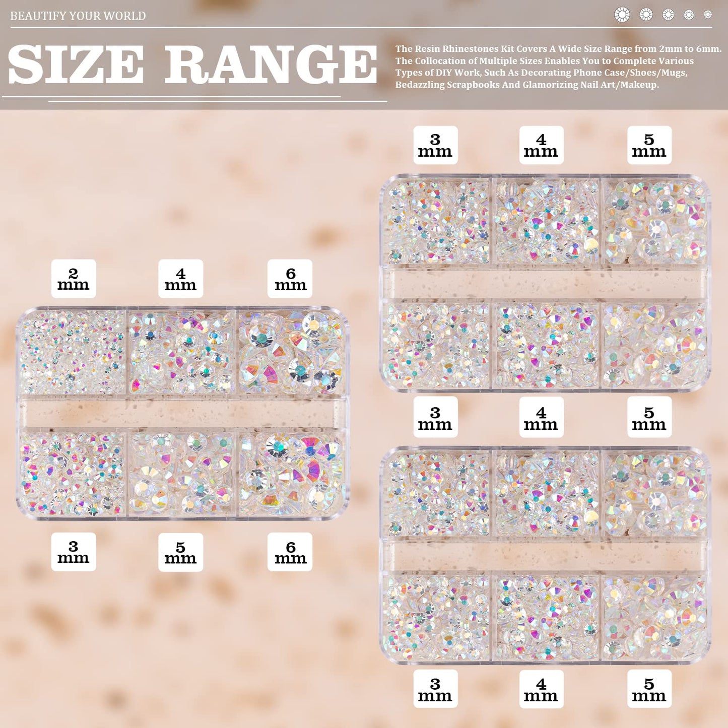 Resin Rhinestones Crafting, 2/3/4/5/6mm Flatback Jelly Rhinestones, 3 Box Transparent AB Non Hotfix Crystal Gems for Bedazzling Crafts Mugs Tumblers Clothes Makeup Nail-Velvo Beauty