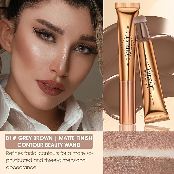 Liquid Contour Beauty Wand, Cream Liquid Contour Stick Matte Bronzer Stick with Cushion Applicator, Lightweight Blendable, Long Lasting Silky Liquid Face Shaping & Contouring Stick | 1# Contour Grey brown-Velvo Beauty