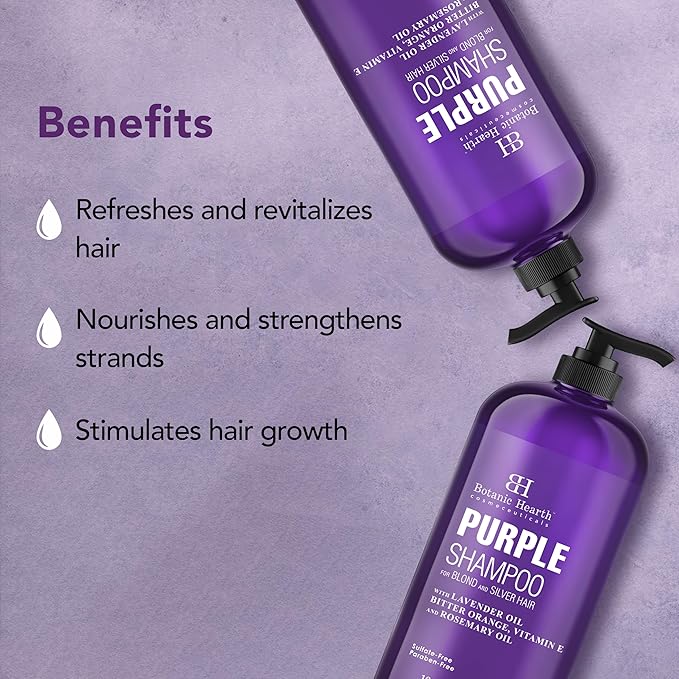 Botanic Hearth Purple Shampoo 16 Fl Oz | For All Shades Of Blonde, Silver & Gray Hair | With Lavender Oil, Vitamin E & Rosemary Oil | Sulfate & Paraben Free-Velvo Beauty