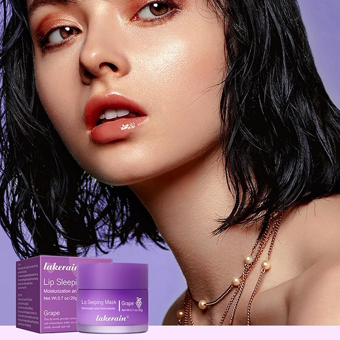 Hydrating Lip Sleeping Mask - Day and Night Repair Lip Balm for Chapped Dry Lips - Reduce Lip Lines, Enhance Lip Color, Hydrate & Plump Lips Care Lip Mask (Grape)-Velvo Beauty