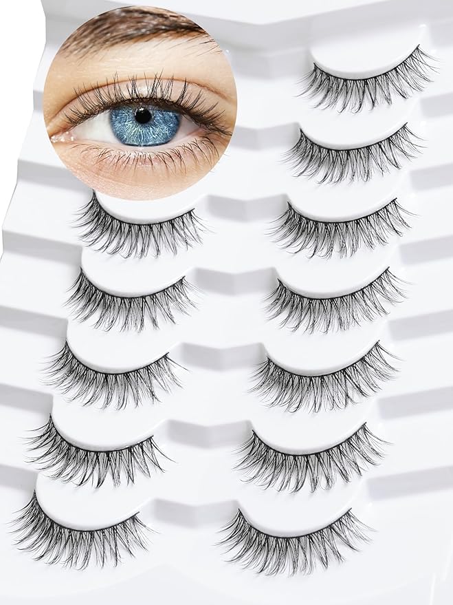 False Eyelashes Natural Look Wispy Lashes 10mm Short Lash C Curl 0.1MM Thin Band Lashes Pack Siligli Fake Eyelash 7 Pair-Velvo Beauty
