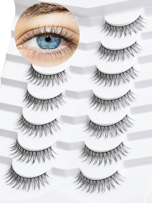 False Eyelashes Natural Look Wispy Lashes 10mm Short Lash C Curl 0.1MM Thin Band Lashes Pack Siligli Fake Eyelash 7 Pair-Velvo Beauty