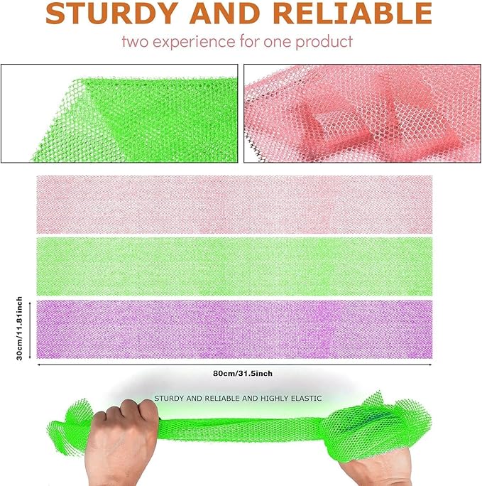 UJFQBH 3 Pieces African Bath Sponge African Net Long Net Bath Sponge Exfoliating Shower Body Scrubber Back Scrubber Skin Smoother,Great for Daily Use (Purple, Pink,Green)-Velvo Beauty