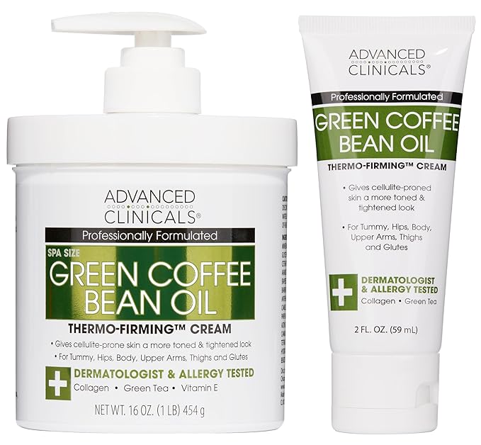 Advanced Clinicals Green Coffee Bean Oil Thermo - Firming Body Lotion | Caffeine Infused Collagen Cream Moisturizer & Body Cream For Women & To Improve Look Of Textured Crepey Skin, W/Travel Size-Velvo Beauty