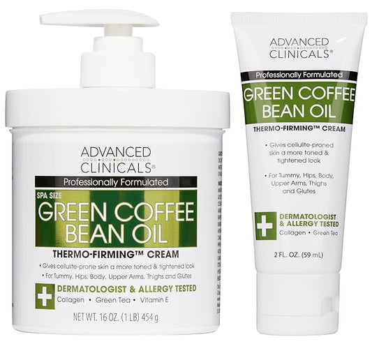 Advanced Clinicals Green Coffee Bean Oil Thermo - Firming Body Lotion | Caffeine Infused Collagen Cream Moisturizer & Body Cream For Women & To Improve Look Of Textured Crepey Skin, W/Travel Size-Velvo Beauty
