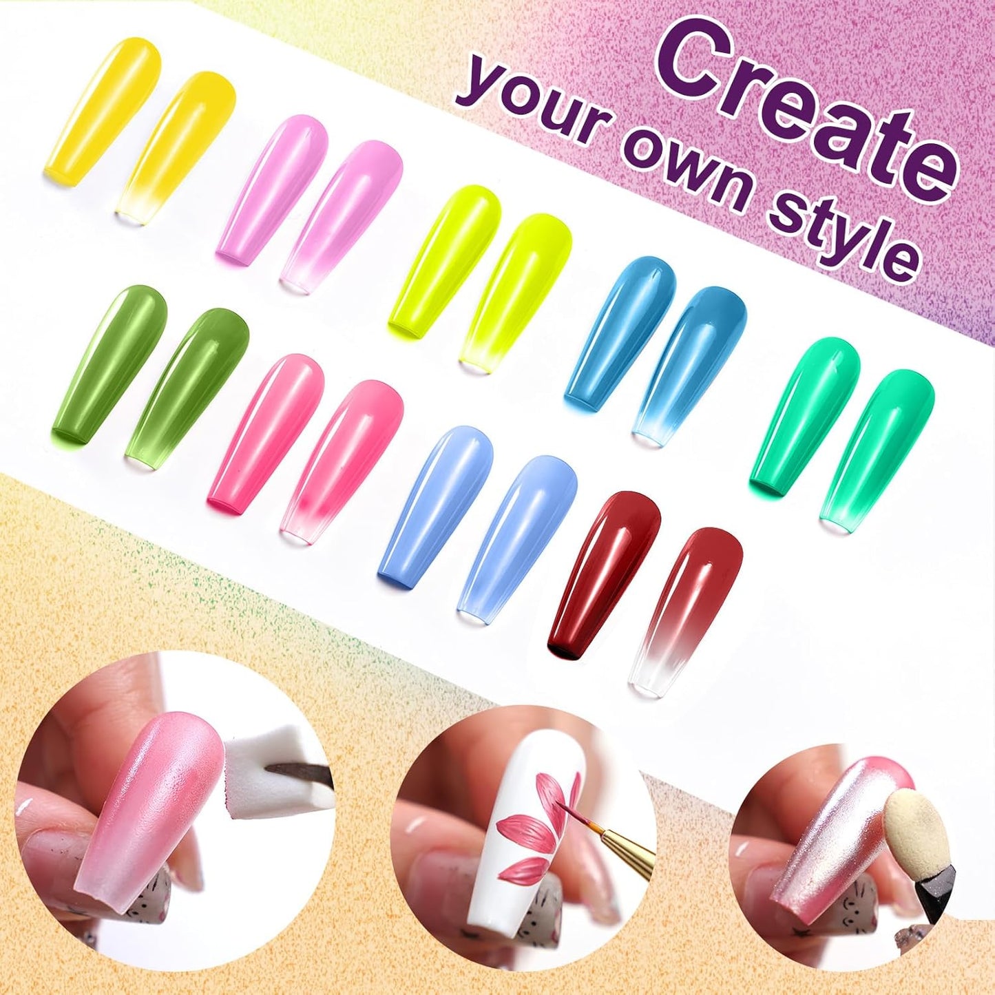 Gradient Painting Gel, 9 Bright Colors Ombre Gel Nail Polish Light Blue Pink Pigment Pat Nails Aura Nails French Manicure Soak Off UV Long-lasting No-wipe Home Salon DIY Nail Art ChromaGlow-Velvo Beauty