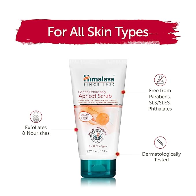Himalaya Gentle Exfoliating Apricot Scrub with Vitamin E, Exfoliates Dead Skin Cells, For All Skin Types, Free from Parabens, SLS and Phthalates, 150 ml (5.07 oz)-Velvo Beauty