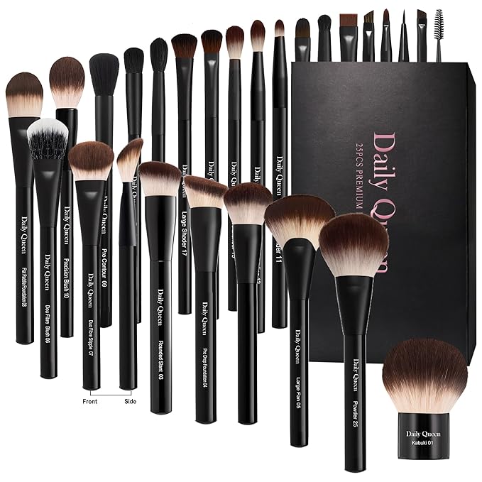 25 pcs Makeup Brush Set Holder Black Professional Kabuki Powder Concealers Eye shadows Blush Eyeliner Eyebrow Contour Eye blending Brushes (25pcs brush with box)-Velvo Beauty