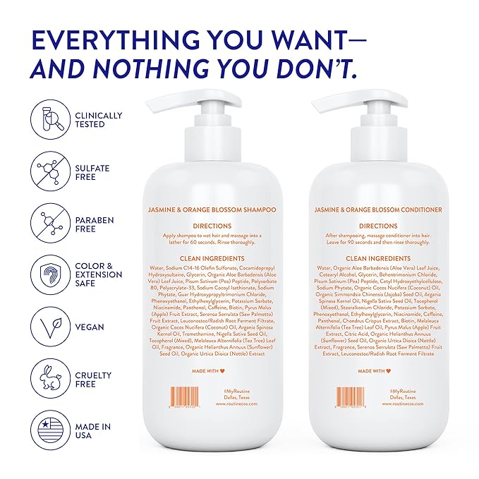 Routine Wellness Anti-Thinning Shampoo and Conditioner Set for Thinning Hair - Biotin DHT Blocker Women & Men - Color Safe Shampoo for Hair Loss & Healthier Hair - Jasmine & Orange Blossom (Pack of 2)-Velvo Beauty