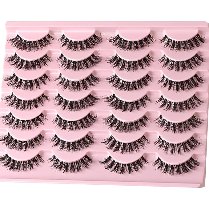 FARRED Cat Eye Lashes False Eyelashes Short Wispy Lash Strips Volume Eyelash 14 Pairs Cateye Medium Length False Clear Band Lashes Natural Looking Hybrid Clusters Full Strip Lashes (F29 | 7-14mm)-Velvo Beauty