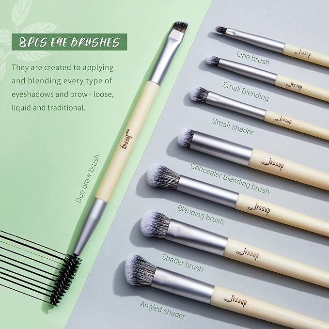 Jessup Vegan Makeup Brushes Set Premium Synthetic Powder Foundation Highlight Concealer Eyeshadow Blending Eyebrow Liner Spoolie Brush Set Burlywood 12pcs T327-Velvo Beauty