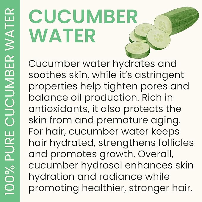 Cucumber Hydrosol Bulk - 32 oz All Natural Hydrating Spray Mist for Face and Hair - 100% All Natural Cucumber Water-Velvo Beauty