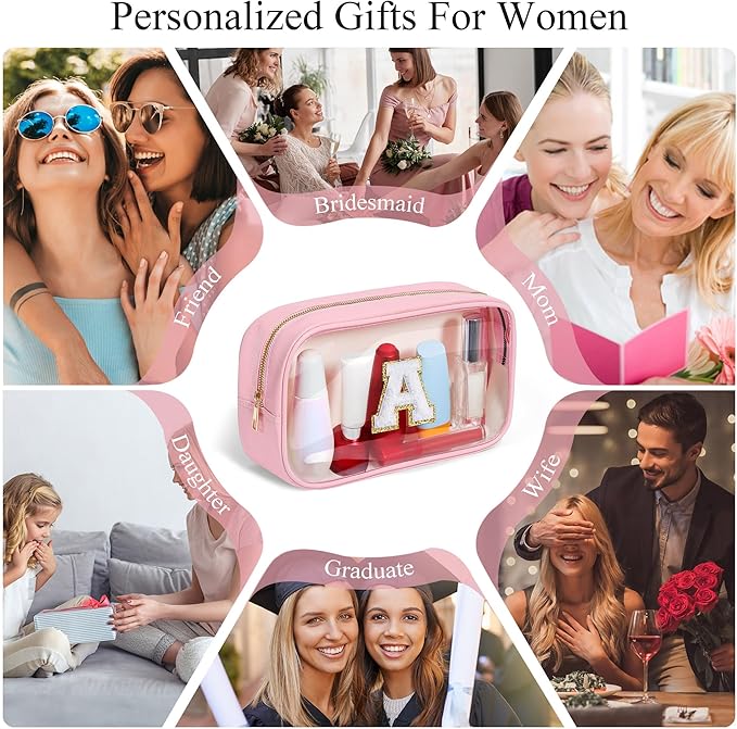 YOOLIFE Birthday Gifts Clear Makeup Bag Cosmetic Bag Pink Preppy Stuff Travel Accessories Makeup Pouch Birthday Gift for 4 5 6 7 8 9 10 11 12 Year Old Girls Graduation Teacher Gift K-Velvo Beauty