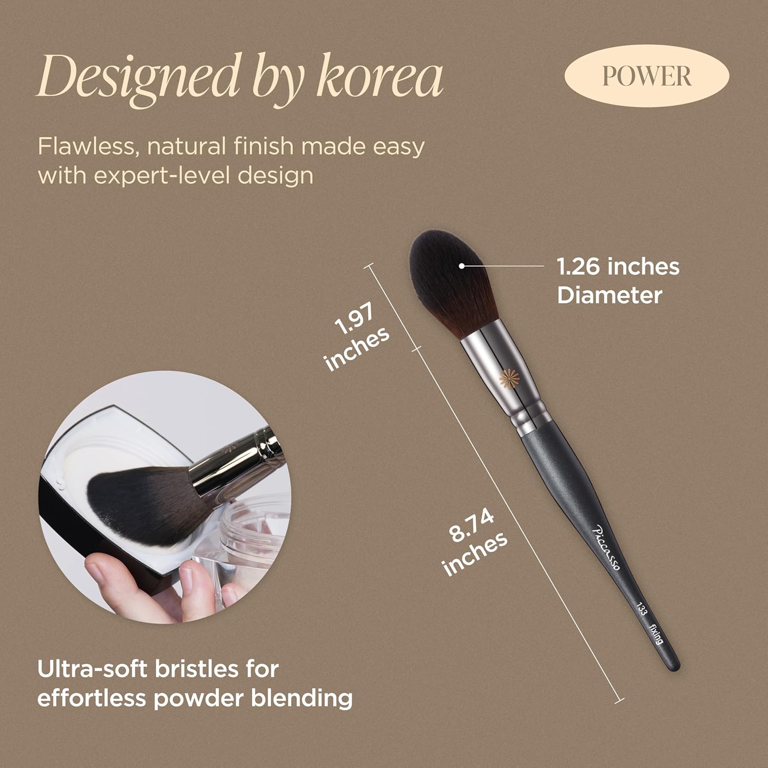 Piccasso 133 Fixing Powder Brush – Soft Synthetic Bristles for Setting Powder, Smooth and Flawless Face Makeup, Gentle Coverage for Pores and Texture, Korean Professional Makeup Brush for Daily Use-Velvo Beauty