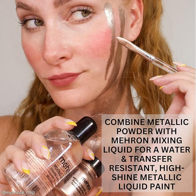 Mehron Makeup Metallic Powder (.17 oz) with Mixing Liquid (1 oz) (BRONZE)-Velvo Beauty