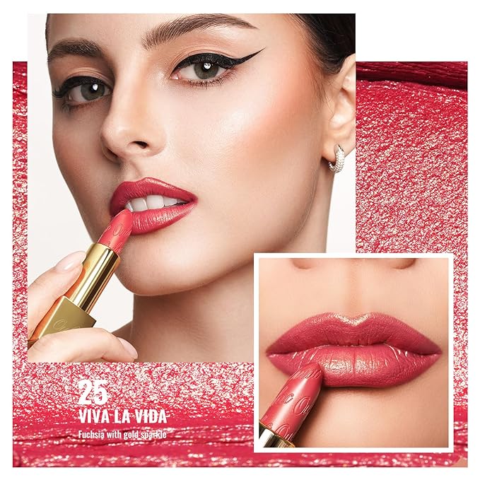 Oulac Metallic Orange & Coral Pink Lipstick Set - 2PCS Vegan Lightweight Hydrating Formula with High Impact Lip Color for Full Coverage Lip Makeup, Christmas Gifts for Women, 05+25-Velvo Beauty