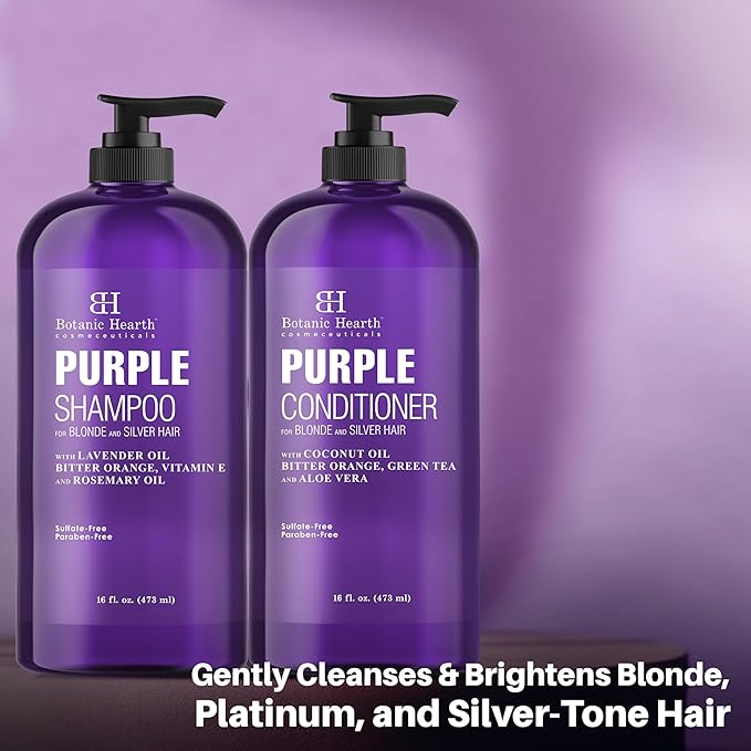 Botanic Hearth Purple Shampoo And Conditioner Set | For All Shades Of Blonde, Silver And Gray Hair | Enhances Highlights | Sulfate Free, Paraben Free, 16 Fl Oz Each-Velvo Beauty