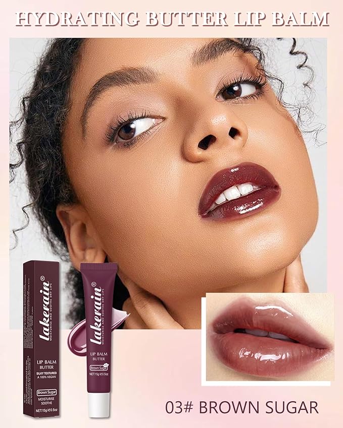 Lip Butter Balm Brown Sugar, Hydrating Tinted Butter Lip Gloss,Clear Lip Mask Lip Care Moisturizer,Smooth Lip Treatment, Non-Sticky Jelly Glow Reviver Fat Lip Oil,Thanksgiving Makeup Gift for Women-03-Velvo Beauty