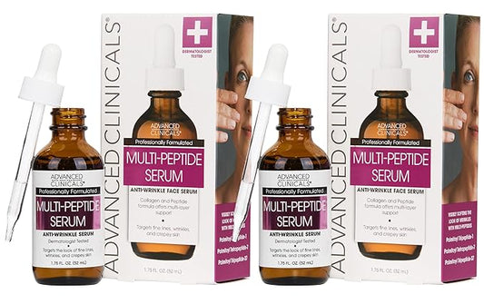 Advanced Clinicals Multi Peptides Serum For Face | Visible Anti Aging Hydrating Collagen Peptide Facial Serum With Vitamin E Helps Improve Look Of Wrinkles, Puffiness, & Uneven Skin Tone, 2-Pack-Velvo Beauty