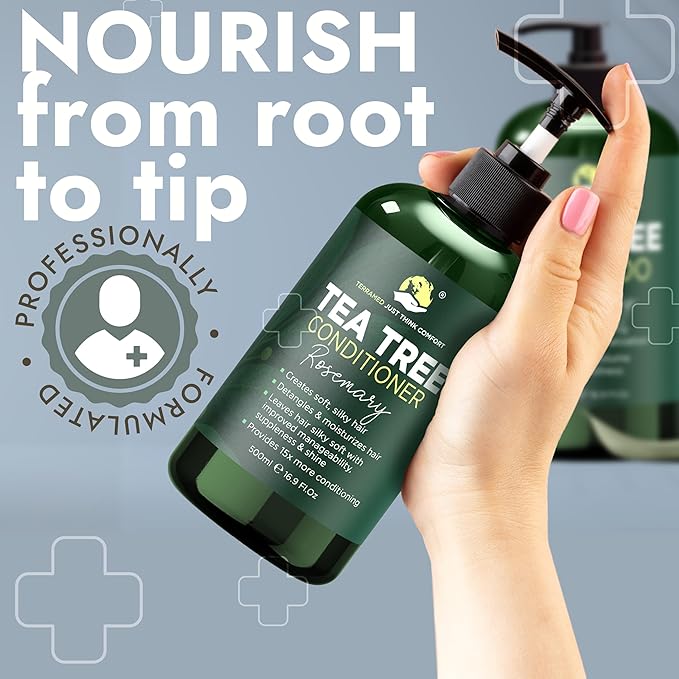 Rosemary Shampoo and Conditioner Set Infused with Tea Tree & Rosemary Oils for Scalp Relief and Hair Growth | Sulfate Free, Soothes Dry Scalp, Boosts Shine + Free Scalp Brush | 16.9 fl oz-Velvo Beauty