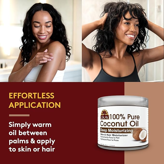 Okay 100% Pure Coconut Oil for Hair & Skin - Coconut Oil for Women & Men, Perfect for Hair & body, Natural Massage Oil & Moisturizer - 6 fl oz Jar (Pack of 1)-Velvo Beauty