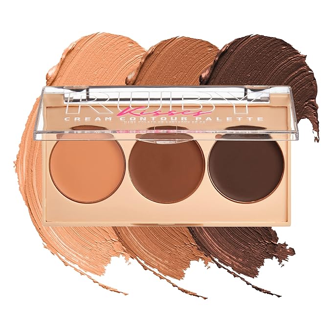 Ruby Kisses Contour Palette 3-in-1 Contour, Conceal, Highlight All-In-One Mini Palette, Long-Lasting, Easy to Blend Cream Contour Palette for Oily and Dry Skin (Tan To Dark)-Velvo Beauty
