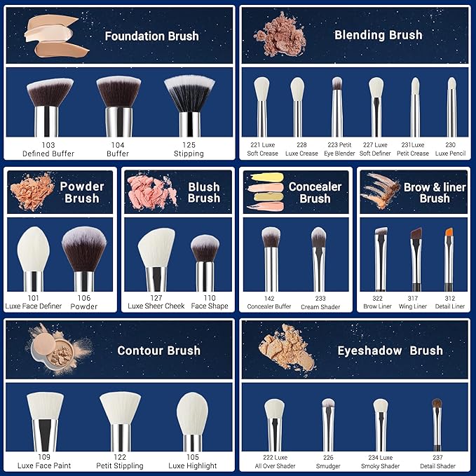 Jessup 25pcs Professional Makeup Brush Set Foundation Powder Concealer Eyeshadow Blending Blush Highlighter Natural-Synthetic Hair Brushes (Black/Silver)-Velvo Beauty