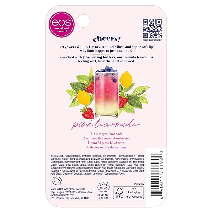 eos Sunset Sips Lip Butter Tube- Pink Lemonade, 24-Hour Moisture, Overnight Lip Mask, Lip Care Products, 0.35 fl oz (Pack of 2)-Velvo Beauty