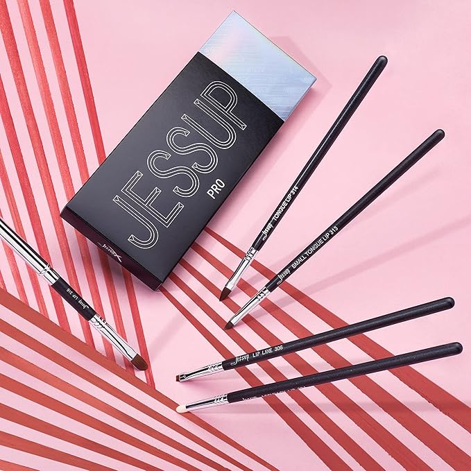 Jessup Lip Brush Set, Professional Lip Makeup Brushes for Lipstick Streak-Free Contour Define and Accentuate, Premium Synthetic Hair, 5pcs T325-Velvo Beauty