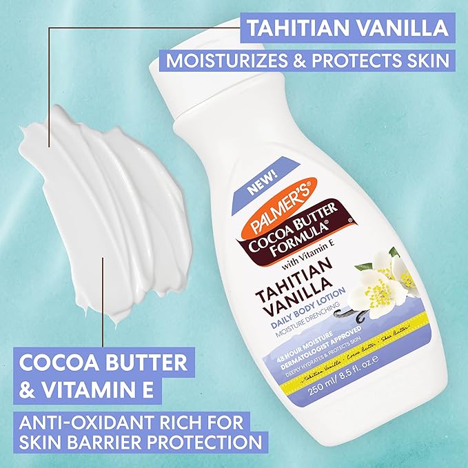 Palmer's Cocoa Butter Formula Tahitian Vanilla Body Lotion, 8.5 Oz, Daily Moisturizing Lotion for Dry Skin with Shea Butter & Vitamin E, Hydrates & Protects, Helps Provide 48-Hour Deep Moisture-Velvo Beauty