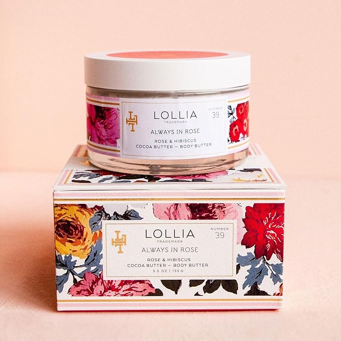 LOLLIA Always in Rose Body Butter, 5.5 oz. - Rose & Hibiscus Fragrance – Shea Butter & Cocoa Butter, Body Lotion for Women, Hydrating & Smooth Body Moisturizer-Velvo Beauty