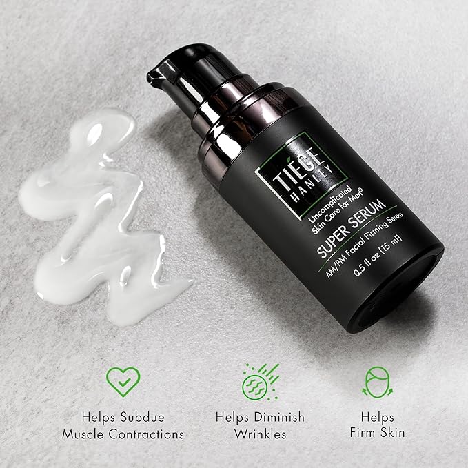 Tiege Hanley Anti-Aging Face Serum, SUPER SERUM (1-Pack) - Skin Tightening Facial Serum for Men - Mens Serum For Face with Sodium Hyaluronate & Retinyl Palmitate for Smoother & Tighter Skin, 0.5 Fl Oz-Velvo Beauty