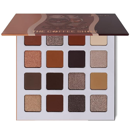 Juvia's Place Coffee Shop Eyeshadow Palette - 16 Pan Palette, Tan, Auburn, & Rich Dark Chocolate, Mattes and Shimmers, Highly Pigmented and Buttery Texture-Velvo Beauty