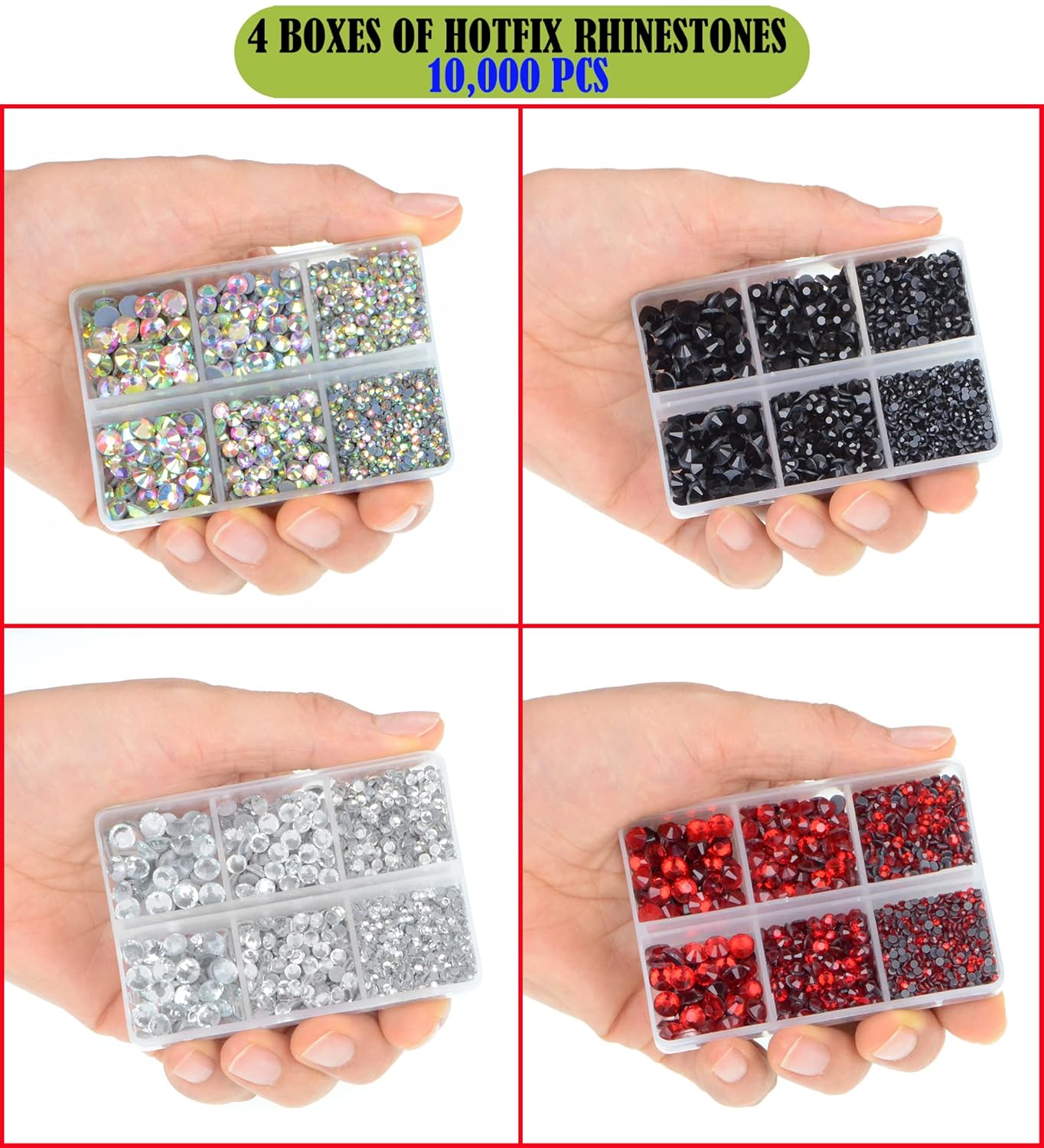 LPBeads 10000pcs Hotfix Rhinestones Flatback Glass Crystal Clear Red AB Crystal and Black Rhinestone with Tweezers and Picking Pen for Crafts Clothes Nail Art-Velvo Beauty