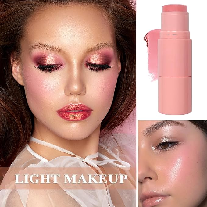 Cream Blush Stick with Brush and Makeup Sponge,Waterproof Multi Cream Makeup Stick,Lightweight,Long-lasting,2 in 1 Multi Blush for Cheeks & Lip Tint & Eyeshadow R-Velvo Beauty