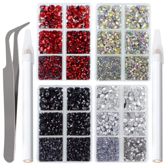 LPBeads 10000pcs Hotfix Rhinestones Flatback Glass Crystal Clear Red AB Crystal and Black Rhinestone with Tweezers and Picking Pen for Crafts Clothes Nail Art-Velvo Beauty
