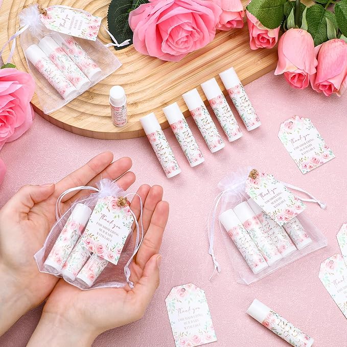 50 Pack Floral Baby Shower Lip Balm Party Supplies Bulk for Girls Guests It's a Girl Baby Shower Gifts Gender Reveal Favors Prizes Souvenirs Winners Thank You Appreciation Gifts-Velvo Beauty