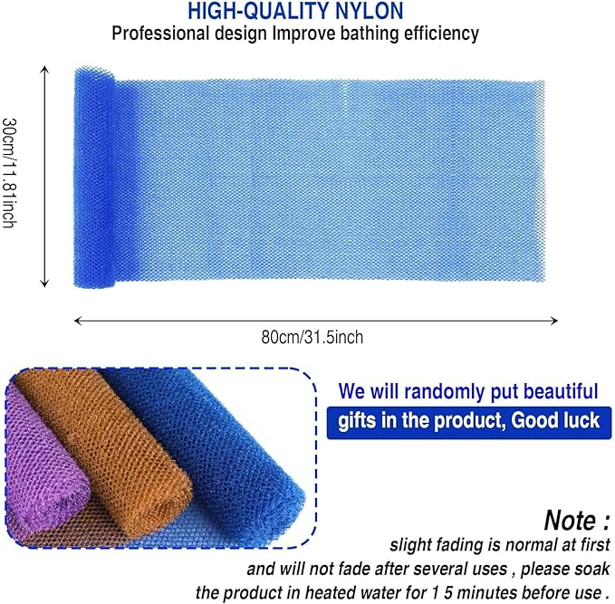 UJFQBH 3 Pieces African Bath Sponge African Net Long Net Bath Sponge Exfoliating Shower Body Scrubber Back Scrubber Skin Smoother,Great for Daily Use (Brown, Blue, Purple)-Velvo Beauty