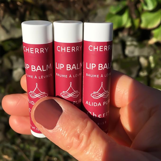 Cherry Lip Balm Collection, Vegan Lip Balm Set, Beeswax Free, with Avocado Oil, Organic Jojoba Oil, and Vitamin E, Natural Moisturizer for Dry, Chapped Lips, 3 Tube Set-Velvo Beauty