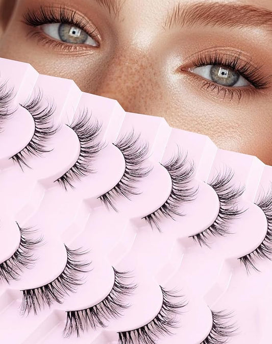 Cat eye Lashes Natural Wispy Lashes Everyday Natural Look Flared Eyelashes False Eye Lashes Soft Fluffy Lashes False Eyelashes 7 Pairs D93-Velvo Beauty