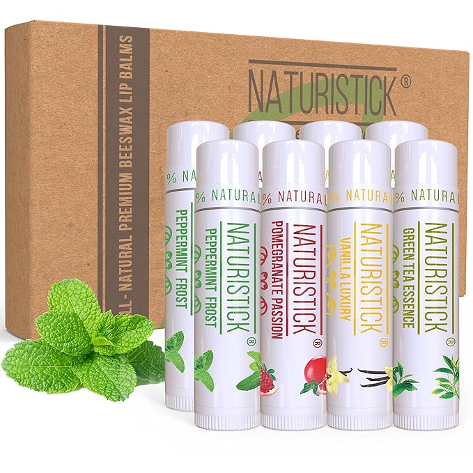 8-Pack Lip Balm Gift Set by Naturistick. Assorted Scents. 100% Natural Ingredients. Best Beeswax Chapsticks for Dry, Chapped Lips. Made in USA for Men, Women and Children-Velvo Beauty