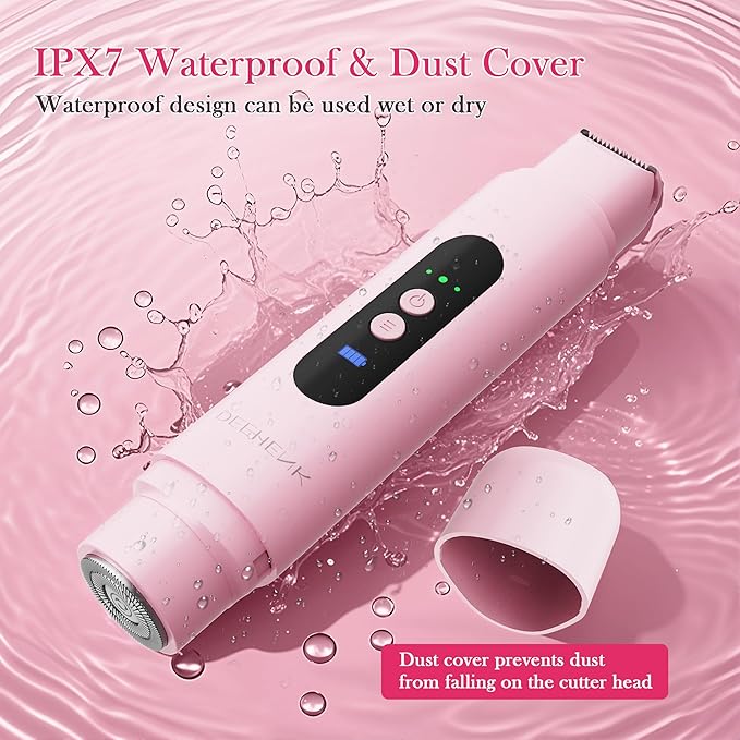 Bikini Trimmer Razors Shaver for Women: DEEHENK 2-Speed Electric Razor for Pubic Hair Dual Head Shaver Women IPX7 Waterproof Rechargeable Lady Trimmer for Bikini Underarm Body Leg Face Pink-Velvo Beauty