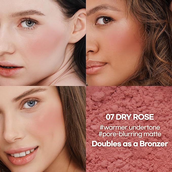 Hope Girl 3D Powder Blusher 0.17oz | Skin-Loving Korean Mini Blush for Cheeks and Eye Makeup w/Allantoin | K Beauty Cool Toned Vibrant Sunkissed Fine Powder Makeup Blush Cosmetics (#07 Dry Rose)-Velvo Beauty