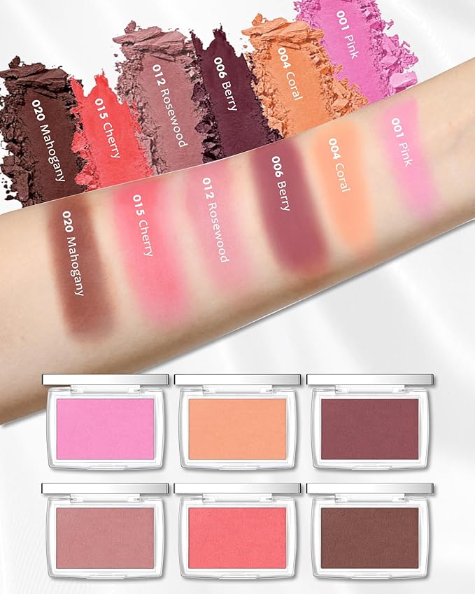 Pink Powder Blush Palette, Matte Powder Makeup Blush for Cheeks, Natural Glow Face Blush Contour Palette, Lightweight,Smooth, Highly Pigmented Buildable Color, Long-lasting All-Day Face Enhancing-Pink-Velvo Beauty