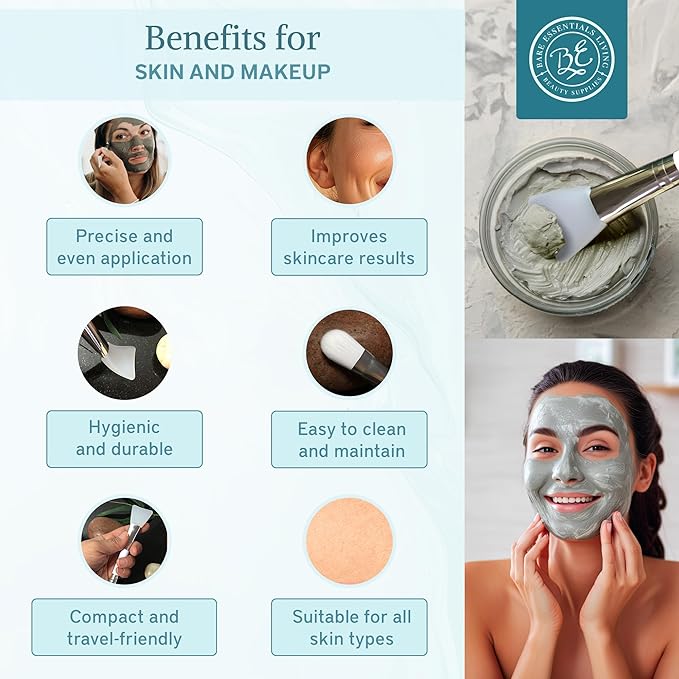 Bare Essentials Living Clay Face Mask Brush (3 Pack, White) Dual Soft Silicone Face Mask Applicator Brush Tool, Great Facial Essentials, Moisturizer Applicator & Skincare Brush for Facials-Velvo Beauty