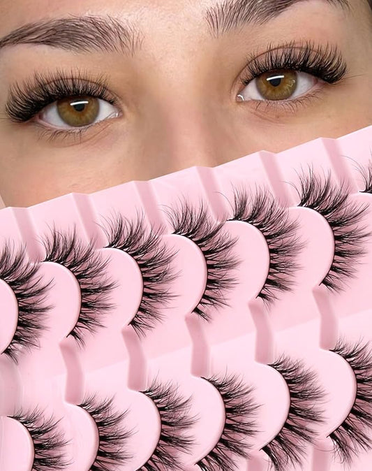 Natural Everyday Wispy Lashes False Eyelashes Natural Look Natural Flared Eyelashes False Eye Lashes Soft Fluffy Lashes 7 Pairs-Velvo Beauty