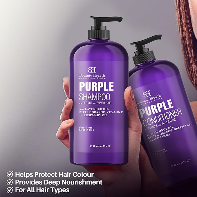 Botanic Hearth Purple Shampoo And Conditioner Set | For All Shades Of Blonde, Silver And Gray Hair | Enhances Highlights | Sulfate Free, Paraben Free, 16 Fl Oz Each-Velvo Beauty